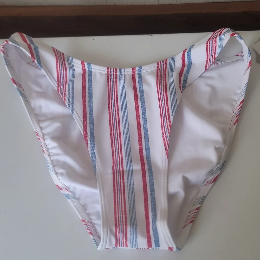 ROXY LAKE OF STARS FULL BIKINI BOTTOM: RED/WHITE/BLUE STRIPED: NWT: SZ XS